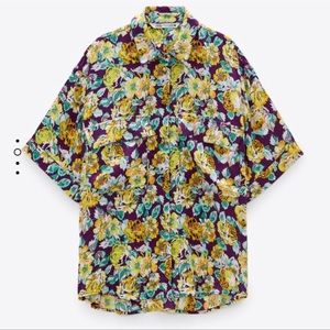 Zara Floral Button Down Shirt Oversized Vintage Style Size S